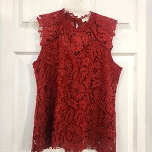 Red Lace Sleeveless Top By Adiva Size M